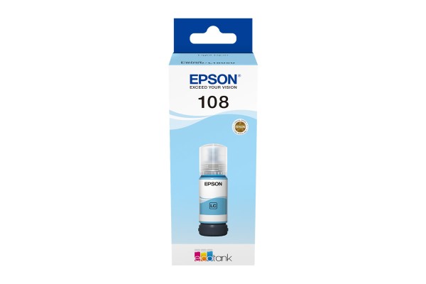 A 70ml Bottle of Epson 108 Series Light Cyan Ink for L8050, L18050 Printers.