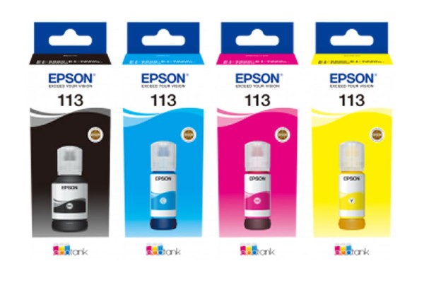 EP-113, 4 Bottle set of Genuine OEM Epson Pigment Based Ink.