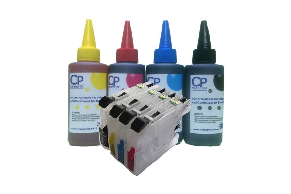 Brother Compatible LC123 Refillable Cartridges with 400ml of Universal Ink.