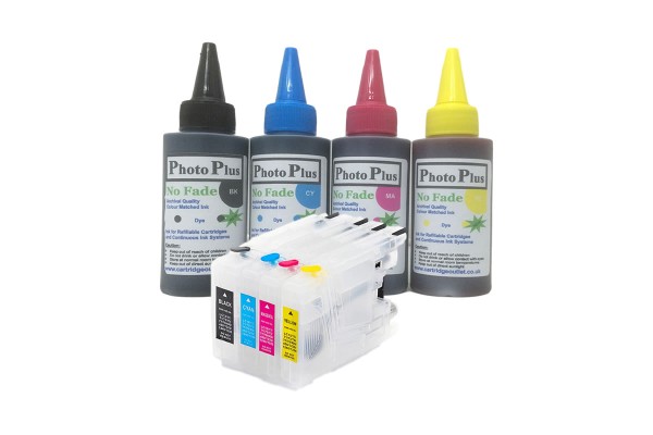 Brother Compatible LC1240 Refillable Cartridges with 400ml of Archival Ink.