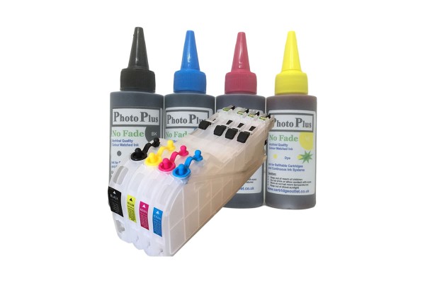 Refillable Extended XL Cartridge Kit for Brother LC223 Cartridge Set, with 400ml of Archival Ink.