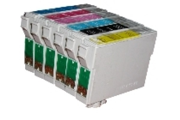 A set of pre-filled Epson Compatible T0807 dye sublimation ink cartridges.