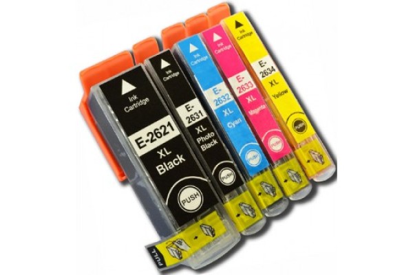 A set of pre-filled Epson Compatible T2636 dye sublimation ink cartridges.