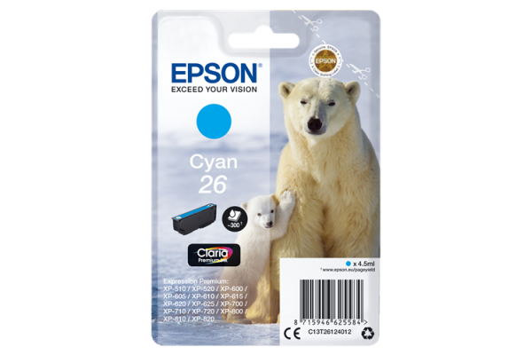Epson Branded T2612 Cyan Ink Cartridge.
