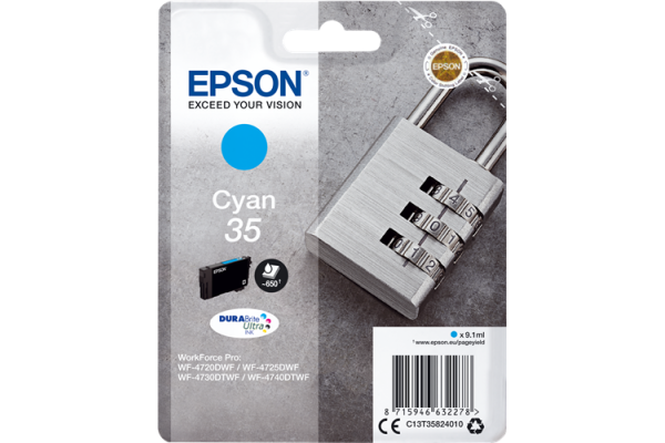 Epson Branded T3582XL Cyan Ink Cartridge.