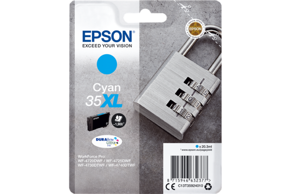 Epson Branded T3592XL Cyan Ink Cartridge.