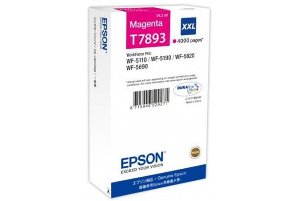 Epson WorkForce Pro T7893 Magenta Ink Cartridge.