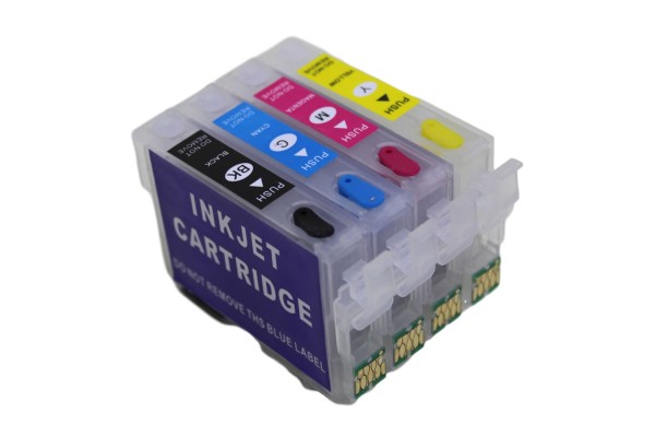 Refillable Cartridge Set Compatible with Epson 604 & 604XL, Pineapple Series Cartridges.