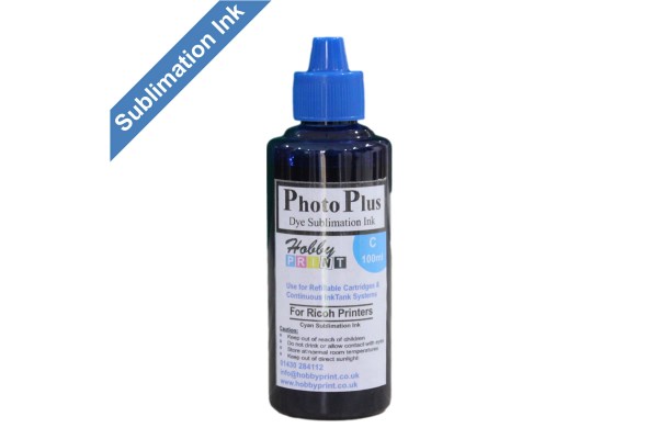 100ml Cyan sublimation ink for Ricoh Printers for Mug & T-Shirt printing, PhotoPlus brand.