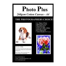 Photo Plus Printable Poly-Cotton Canvas A4 - 260gsm, 5 Sheets.